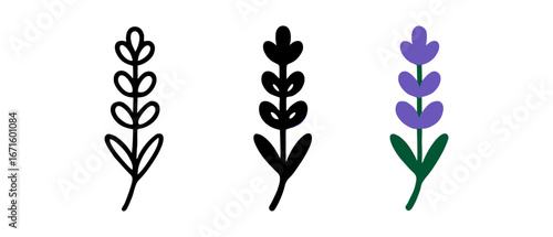 Minimalist lavender icons in outline, solid, and colorful styles