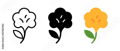 Stylized floral icons in minimalist design with monochrome and color variations