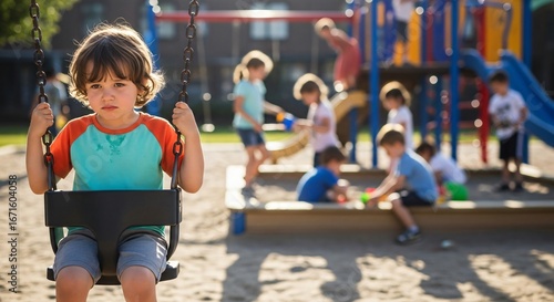 Child at a Playground Watching Others Play but Hesitating to Join Due to Lack of Confidence