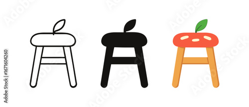 Minimalist chair stool icons with leaf design in various styles