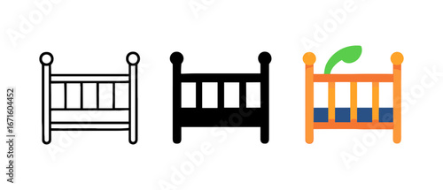 Triple bed icon set: outline, solid, and colorful styles for home decor designs