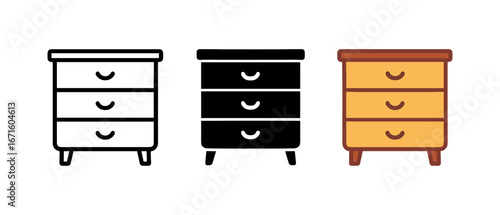 Furniture icons: modern drawer designs in simple, bold, and colorful styles