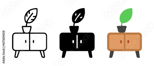 Mid-century modern cabinets with potted plants in three styles