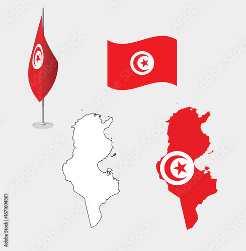 Tunisia National Identity Bundle: Coordinated Flag & Map Pack,  Tunisia Patriotism Combo: Thematic Flag & Map Color Sets,  Tunisia Unity Design Suite: Matching Flag and Map Visuals