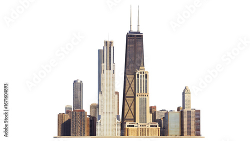 Chicago skyline with John Hancock Center isolated on a transparent background cityscape