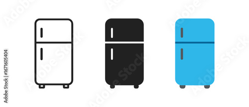Retro fridge set in outline, silhouette, and colored styles