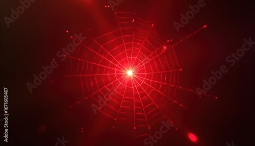 Mystical Fiery Web Illuminated with Magical Red Sparkling Glow