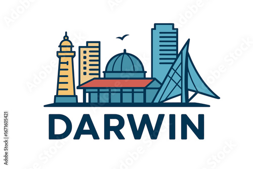 City skyline with iconic buildings and landmarks in Darwin