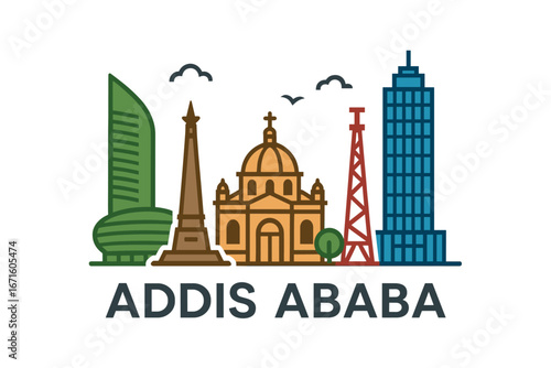 City skyline with iconic buildings and landmarks in Addis Ababa