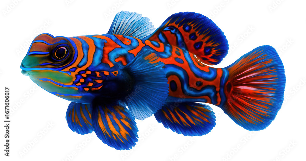 Fototapeta premium Mandarinfish with bright blue and orange patterns