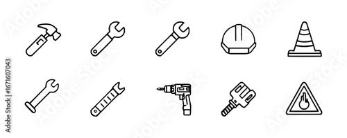 Black and White Tools Vector Set – Construction and Hand Tool Icons Outline