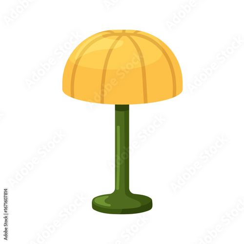 Mushroom lamp with dome shape lampshade. Modern nightstand light decor in retro design style for cozy bedroom, bedside table. Interior lighting. Flat vector illustration isolated on white background