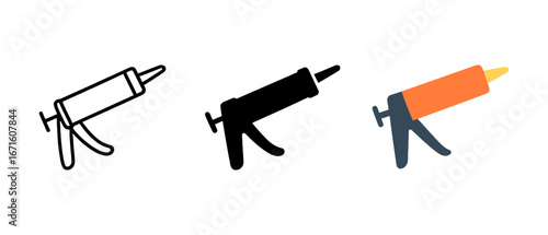 Caulking gun icons: outline, solid, and colorful designs