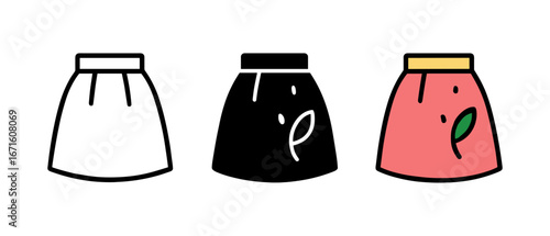 Minimalist skirt icons set with monochrome and colorful designs