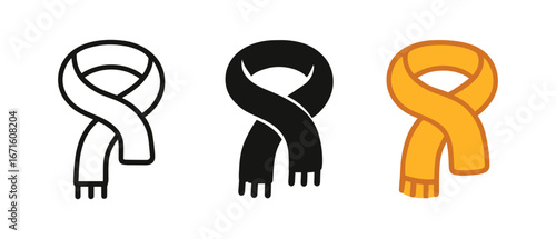 Stylish scarf set in outline, silhouette, and color variations