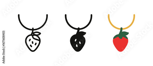 Trendy minimalist strawberry charm necklace designs in black and colored styles