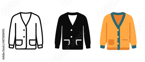 Collection of three stylish cardigan designs in minimalist style