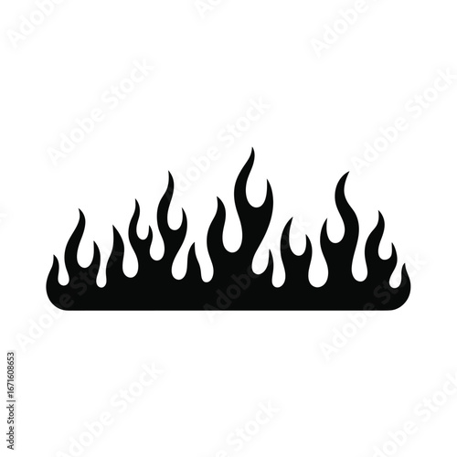 Stylized black silhouette of flickering flames border on white background