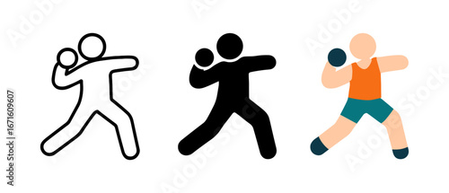 Silhouette and minimalist styles of three shot put athlete designs