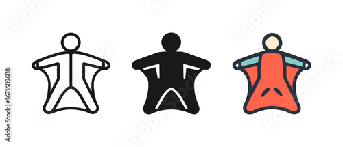 Simple linear wing suit icons in various styles