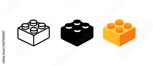 Minimalist building block icons in outline and filled styles