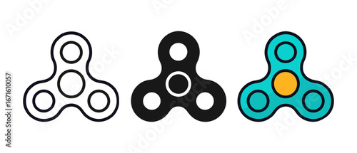 Colorful and monochrome fidget spinner set in linear design