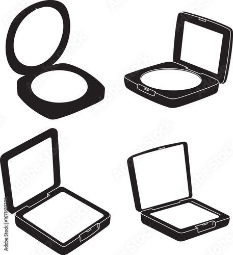 Four compact powder makeup containers silhouette