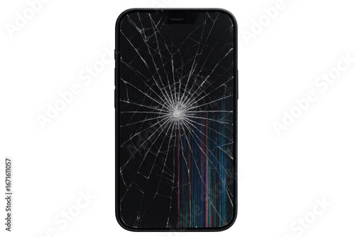 Modern Smartphone with Broken Display on Transparent Background