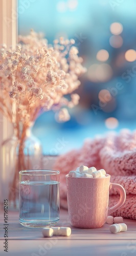 Wallpaper Mural Cozy pink mug with marshmallows, window view Torontodigital.ca