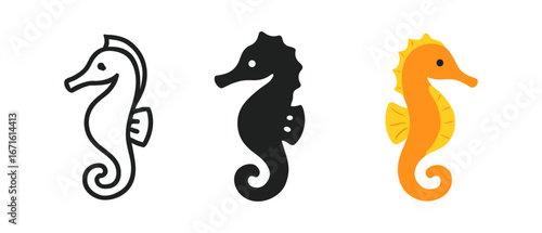 Minimal silhouette and colorful seahorses in linear art style