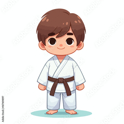 Vector image of a small child wearing a karate costume