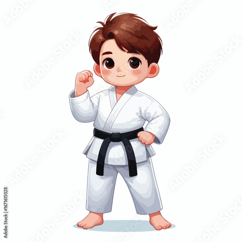Vector image of a small child wearing a karate costume