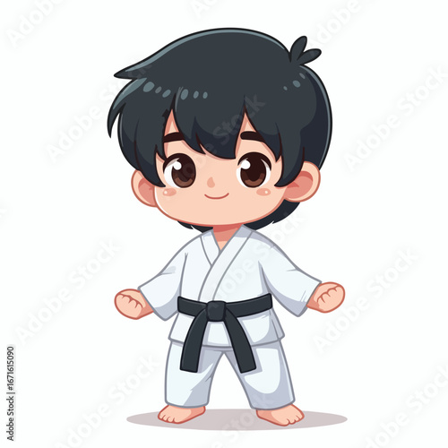 Vector image of a small child wearing a karate costume