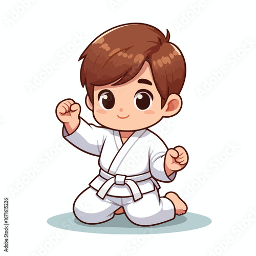 Vector image of a small child wearing a karate costume