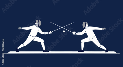 Dynamic Fencing Duel Two Athletes Locked in Intense Competition