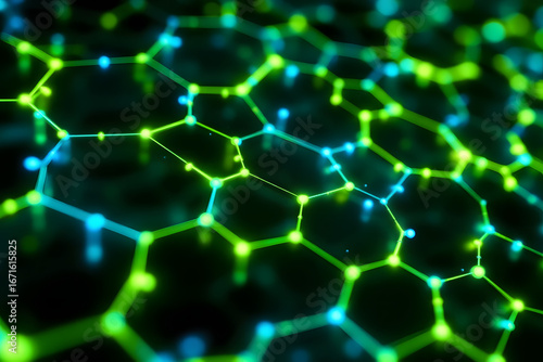 Vibrant Hexagonal Network Glowing Connectivity and Innovation