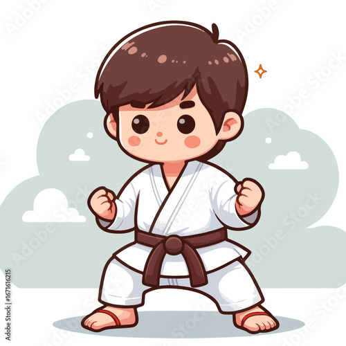 Vector image of a small child wearing a karate costume