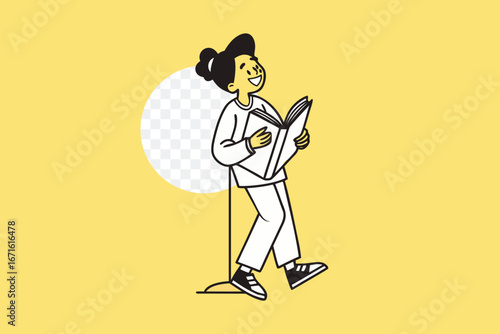 Reading with Joy: A person is absorbed in a captivating book, finding solace and joy within the pages while illuminated by a radiant light. 