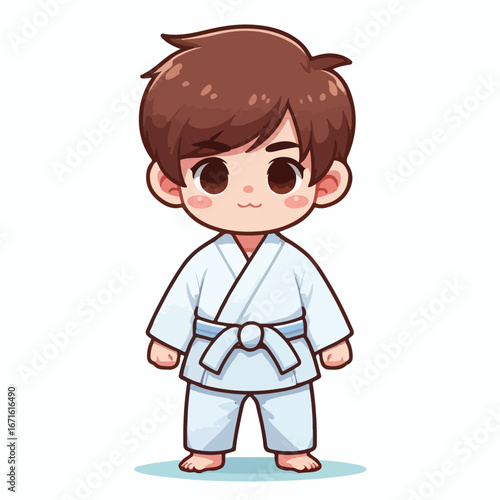 Vector image of a small child wearing a karate costume