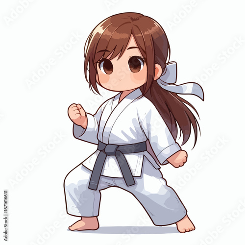 Vector image of a small child wearing a karate costume