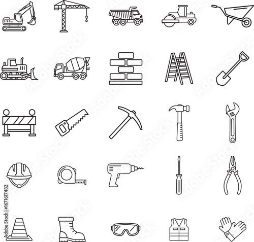 Construction and Building Industry Line Icon Collection