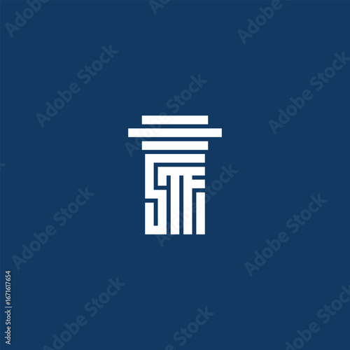 S T F logo Minimalist vector logo of a classical column with geometric lines, symbolizing strength, tradition, and stability. 