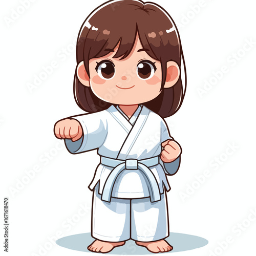 Vector image of a small child wearing a karate costume