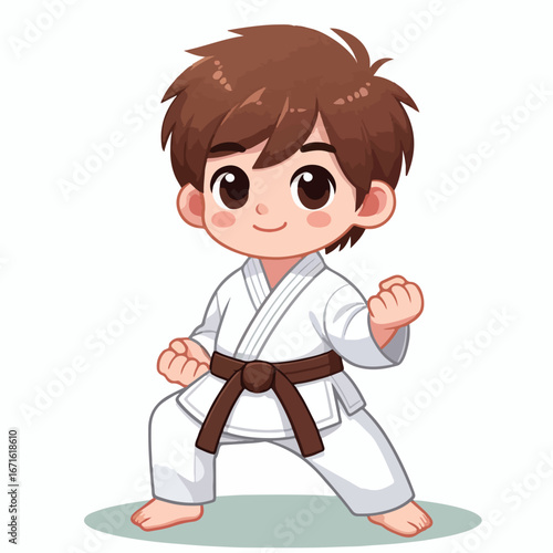 Vector image of a small child wearing a karate costume