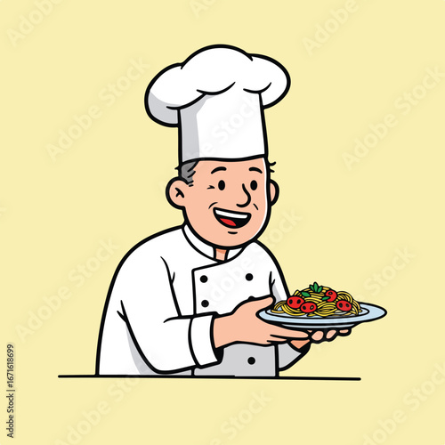 Chef Presenting Delicious Pasta in Restaurant