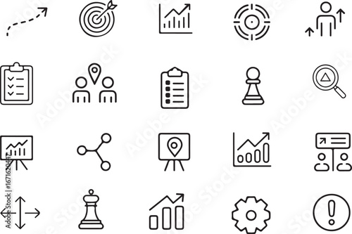 Workflow line icon set. Included planning, scheme, process, flowchart, progress, management, diagram, analysis, automation and more. Editable stroke. Vector illustration