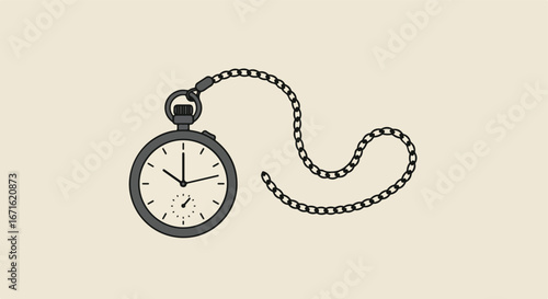 Observing the Time - Classic Pocket Watch on a Beige Background