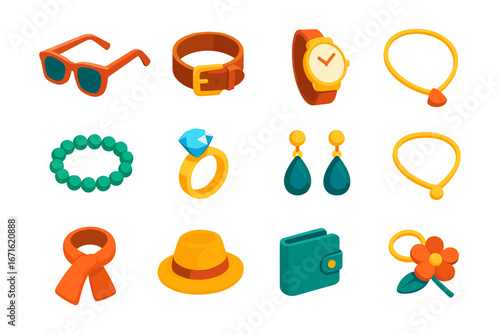 Trendy fashion accessories collection in modern isometric style