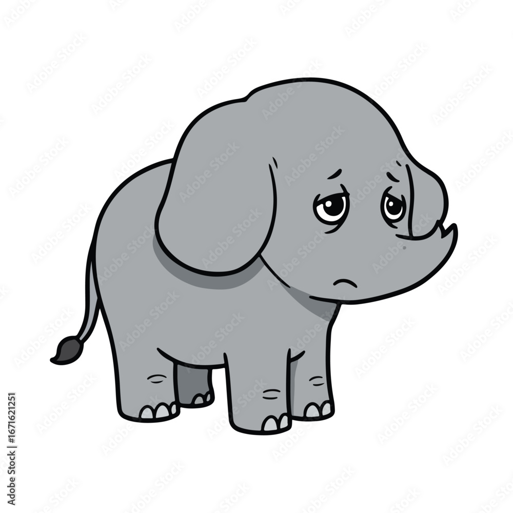 Obraz premium Sad Elephant Standing Isolated on White Background