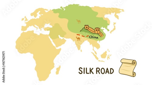 motion of history and trading, Ancient Silk Road, silk trade with China, The Silk Road was a network of trade routes connecting China and the Far East with the Middle East and Europe